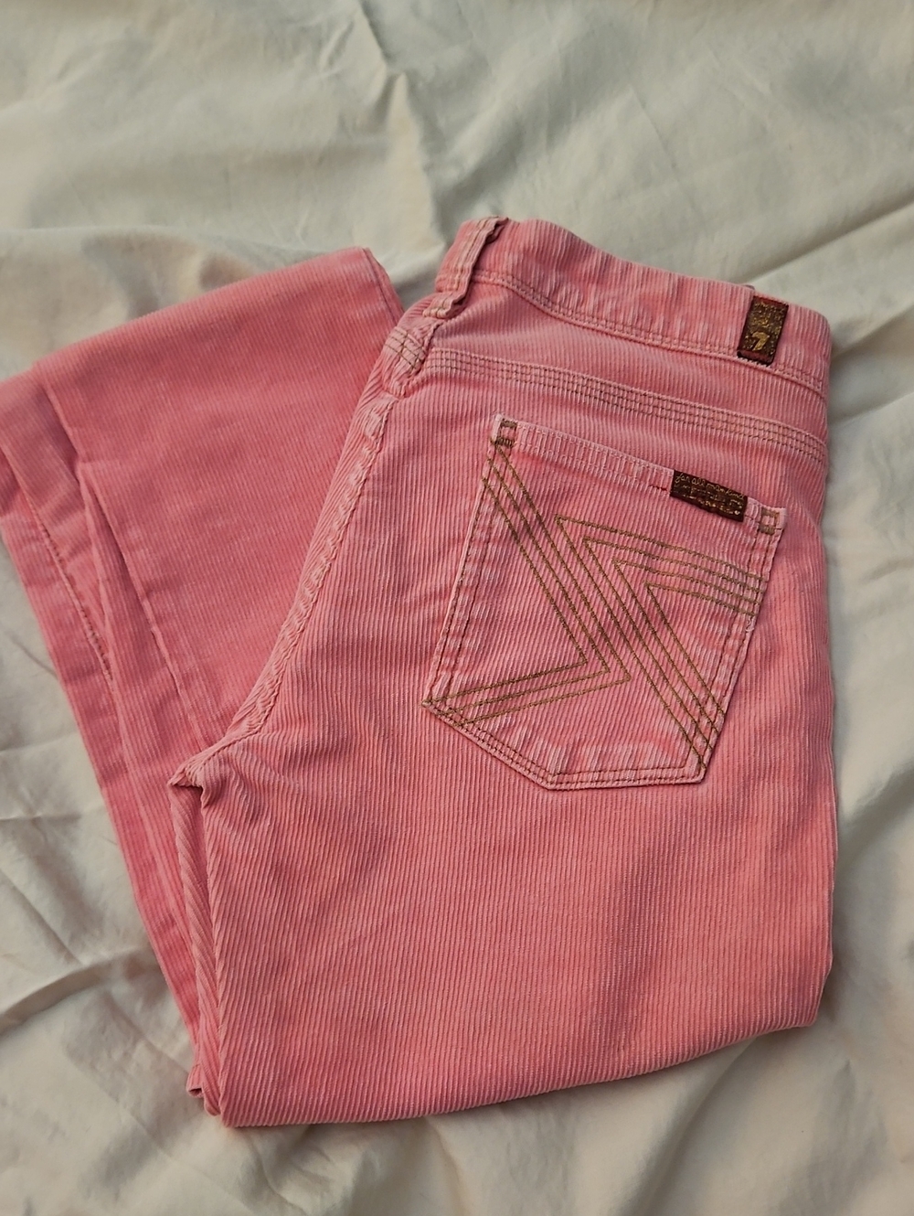 7 For All Mankind Pink Corduroy Straight-Leg Jeans Y2K